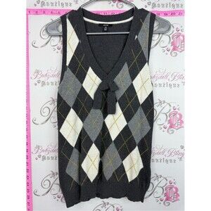 Jacob tank ribbon bow Charcoal Gray White Argyle V-Neck Sweater Vest